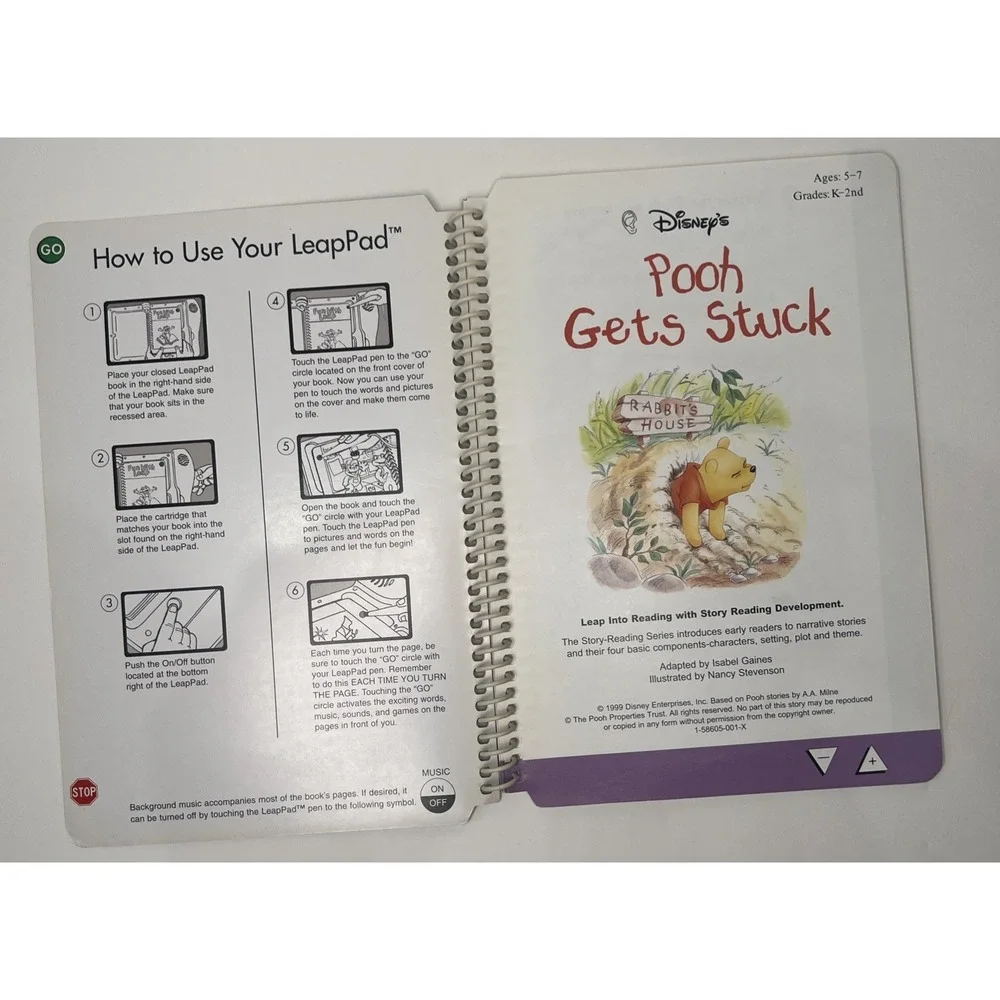 Vintage LeapFrog LeapPad Disney Pooh Gets Stuck Book & Cartridge Reading Set